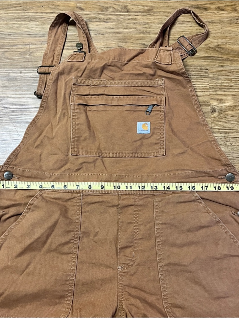 Womens Carhartt Rugged Flex Relaxed Fit Canvas Brown Shortalls Overalls Large - Picture 8 of 10